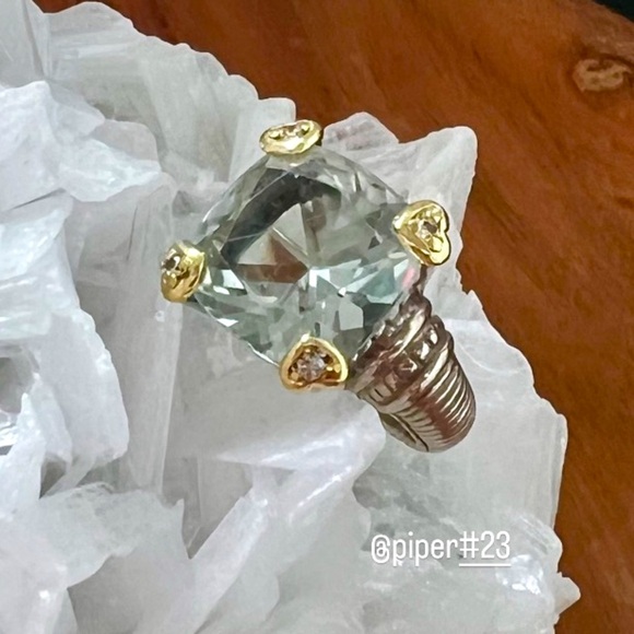 Judith Ripka JR TWO Fontaine Prasiolite & Diamond Cocktail Ring 7 1/2 - Picture 2 of 9